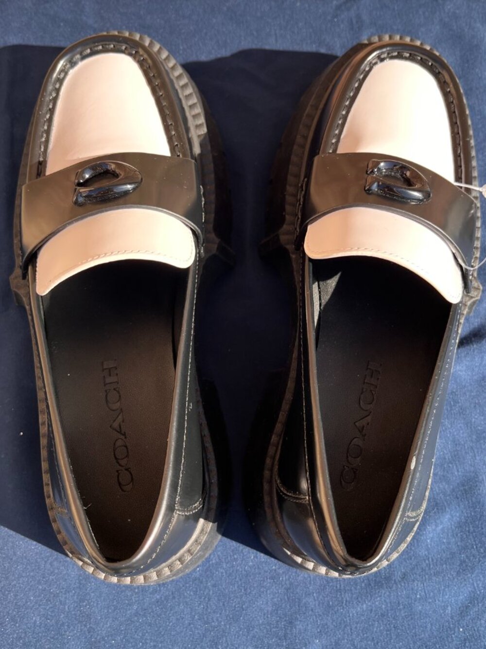 COACH Leah Platform Loafers Women’s Size 5 Leather Black White Lug Sole Shoes - Picture 9 of 16
